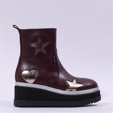 Marco Moreo Stockholm Heart Wedge Boot - Burgundy Leather